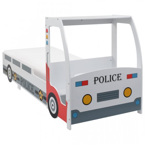 Pat copii mașină poliție cu saltea, 7 Zone H2, 90x200 cm