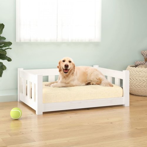 Casa Practica - Pat de câini, alb, 75,5x55,5x28 cm, lemn masiv de pin
