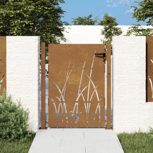 Casa Practica - Poartă pentru grădină, 105x155 cm, oțel corten, model iarbă