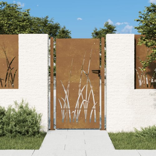 Casa Practica - Poartă pentru grădină, 105x180 cm, oțel corten, model iarbă