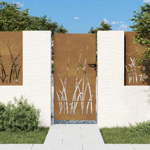 Casa Practica - Poartă pentru grădină, 85x175 cm, oțel corten, model iarbă