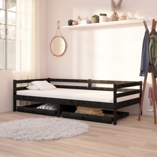 Casa Practica - Sertare pat de zi, 2 buc., negru, lemn masiv de pin