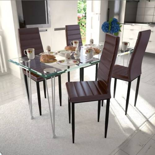 Casa Practica - Set 4 scaune de culoare maro și masă de sticlă