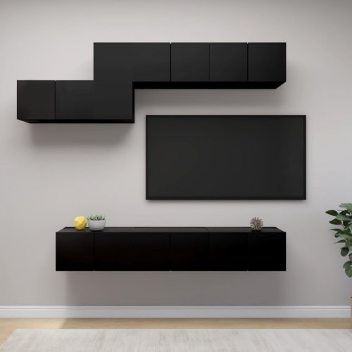 Casa Practica - Set dulapuri tv, 7 piese, negru, lemn prelucrat