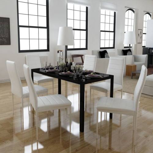 Casa Practica - Set masă și scaune de bucătărie 7 piese alb și negru