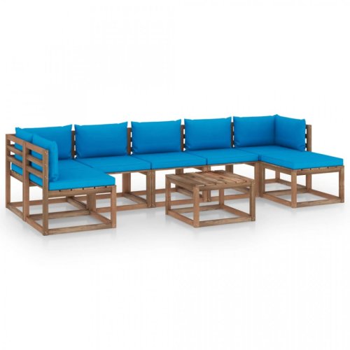 Set mobilier de grădină, 8 piese, cu perne albastru deschis