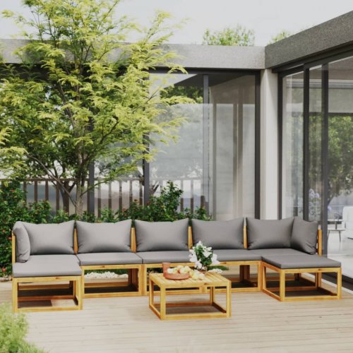 Set mobilier de grădină cu pernă, 8 piese, lemn masiv acacia