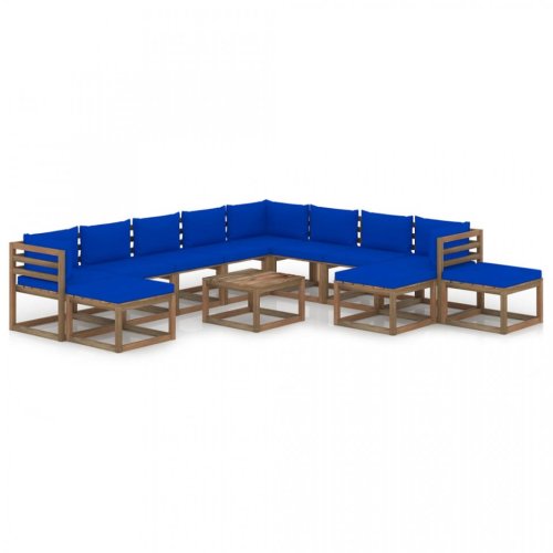Set mobilier de grădină cu perne, albastru, 12 piese