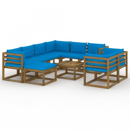 Set mobilier de grădină cu perne albastru deschis, 10 piese