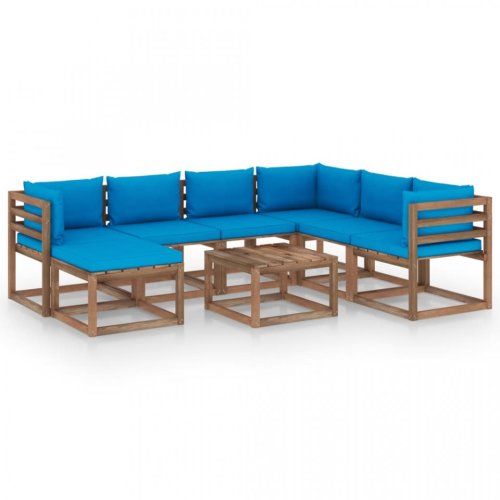 Set mobilier de grădină cu perne albastru deschis, 8 piese
