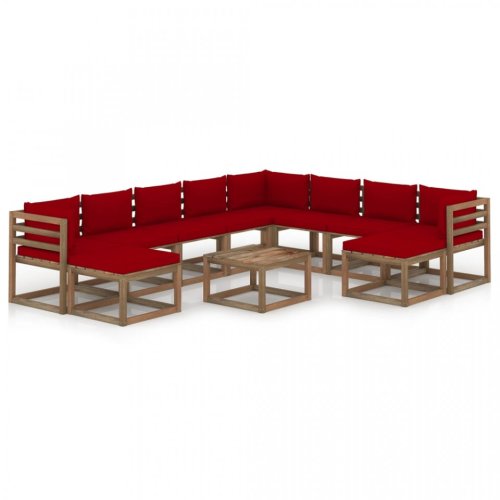Set mobilier de grădină cu perne roșu vin, 11 piese