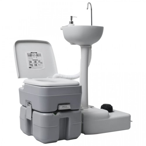 Casa Practica - Set suport chiuvetă și toaletă portabilă pentru camping, gri