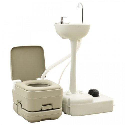 Casa Practica - Set toaletă portabilă camping 10+10 l suport chiuvetă 20 l, gri