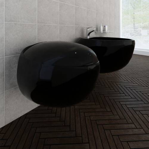 Casa Practica - Set vas de toaletă și bideu cu montare pe perete, ceramică, negru