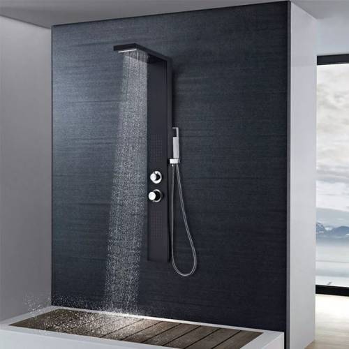 Sistem panel de duș din aluminiu, negru mat