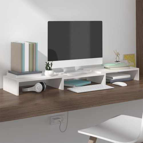 Casa Practica - Stand pentru monitor, alb, 80x24x10,5 cm, lemn masiv de pin