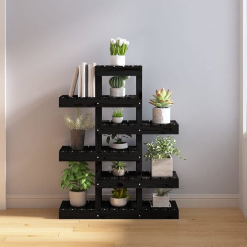 Casa Practica - Suport pentru plante, negru, 85x25x109,5 cm, lemn masiv de pin