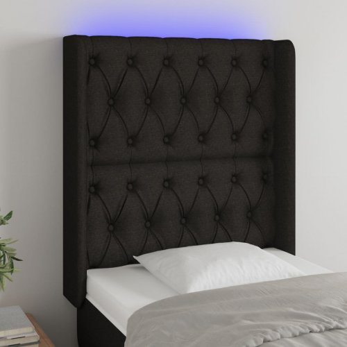 Tăblie de pat cu LED, negru, 83x16x118/128 cm, textil