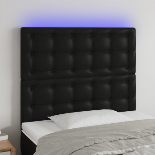 Tăblie de pat cu LED, negru, 90x5x118/128 cm, catifea