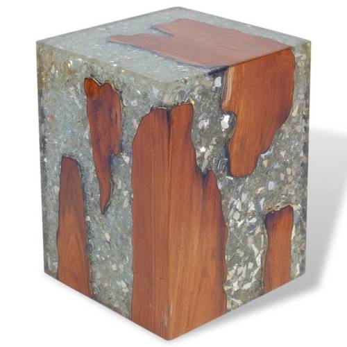 Taburet din rășină și lemn de tec, 30 x 30 x 40 cm