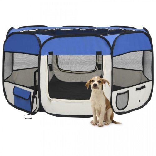Casa Practica - Țarc câini pliabil cu sac de transport, albastru, 125x125x61 cm