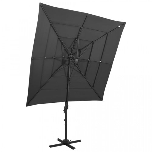 Umbrelă de soare 4 niveluri, stâlp aluminiu antracit 250x250 cm