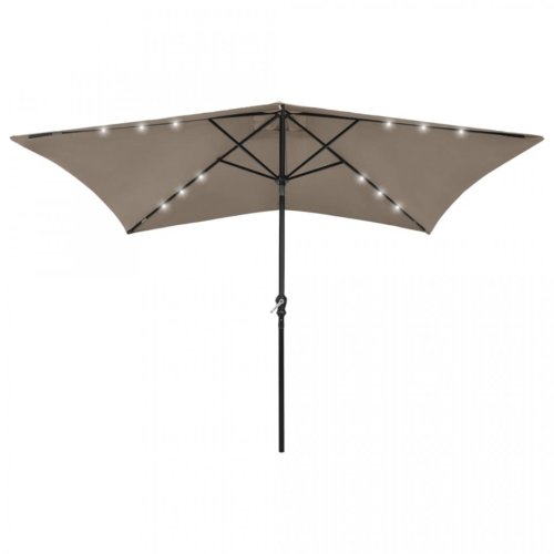 Umbrelă de soare cu stâlp din oțel & LED-uri, gri taupe, 2x3 m