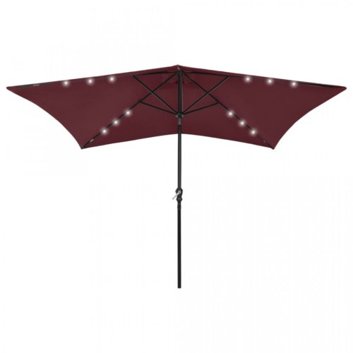 Umbrelă de soare cu stâlp din oțel & LED-uri, roșu bordo, 2x3 m