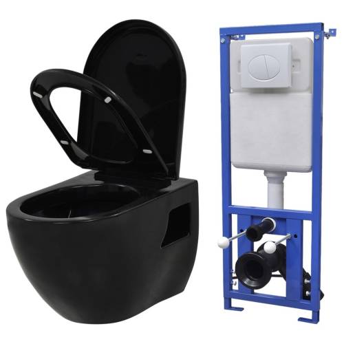 Casa Practica - Vas de toaletă suspendat cu rezervor încastrat, negru, ceramică
