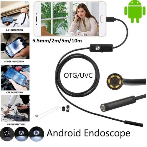 Camera endoscop sarpe, inspectie auto, tevi, pentru Android si PC, 6 Leduri, 10 m x 5.5 mm 