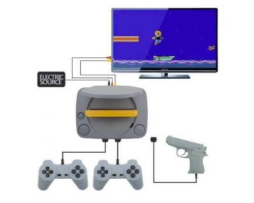 Consola de Jocuri Video Retro, SUPER-8BIT-GAME, cu 2 Joystick-uri + 1 Arma Laser Incluse