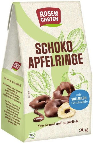 Bucati de mere glazurate in ciocolata cu lapte, eco-bio, 90g - Rosengarten