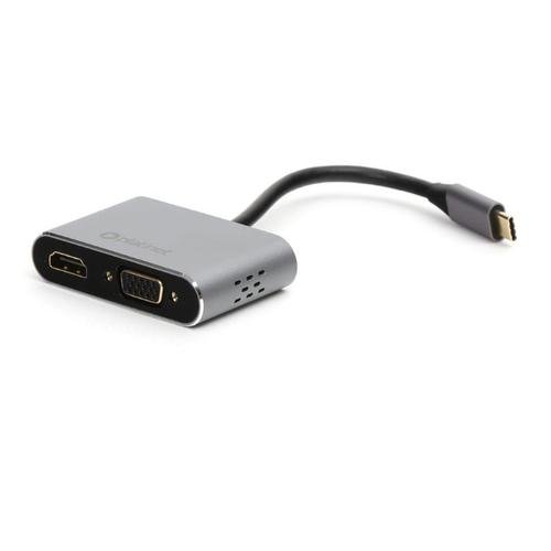 Adaptor multimedia USB tip C tata la HDMI mama si VGA mama, Platinet 45224, rezolutie maxima HDMI 4K la 30 Hz si VGA Full HD 1080p la 60 Hz
