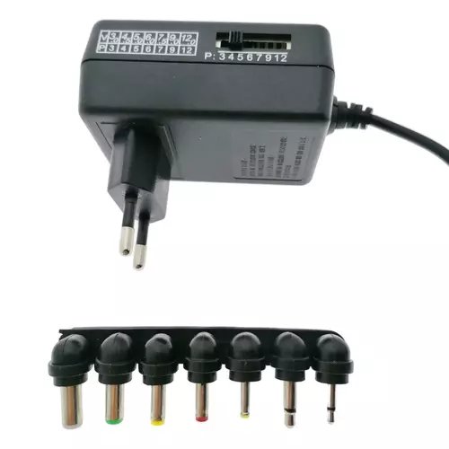 Adaptor universal AC-DC 24W, Energenie, de la 3V la 12 V, maxim 2 A, cu 7 conectori, cablu 120 cm, cu protectie, Negru