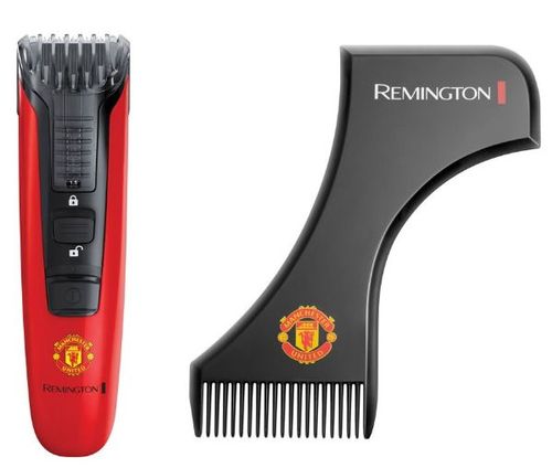 Aparat de tuns pentru barba/mustata Remington Manchester United Beard Boss Styler MB4128, Lame CaptureTrim, Lame lavabile, Indicator LED (Rosu/ Negru)