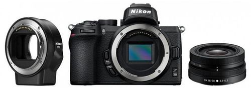 Aparat Foto Mirrorless Nikon Z50, 21MP, 4K, Wi-Fi, Bluetooth + Obiectiv NIKKOR Z DX 16-50mm f/3.5-6.3 VR + Adaptor FTZ (Negru)