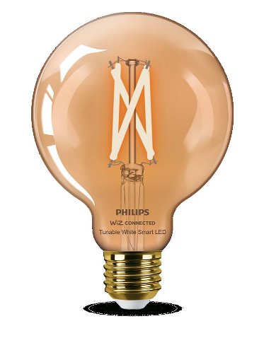 Bec LED inteligent vintage Philips filament chihlimbariu, Wi-Fi, Bluetooth, G95, E27, 7W (50W), 640 lm, temperatura lumina reglabila (2000-5000K), 9.5cm