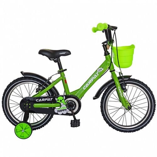 Bicicleta Copii CARPAT C1401C, Roti 14inch, V-Brake, cosulet, roti ajutatoare, (Verde/Negru)