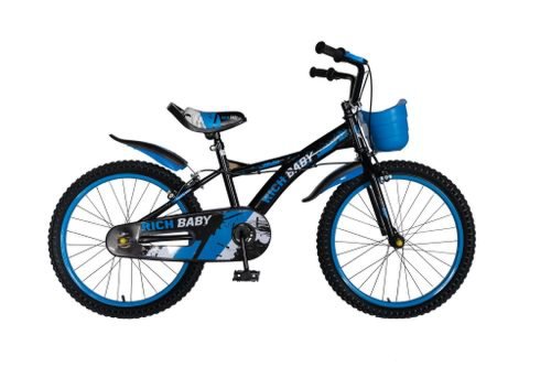 Bicicleta Copii Rich Baby T2004C, roti 20inch, frane C-Brake, 7-10 ani, cosulet, (Negru/Albastru)