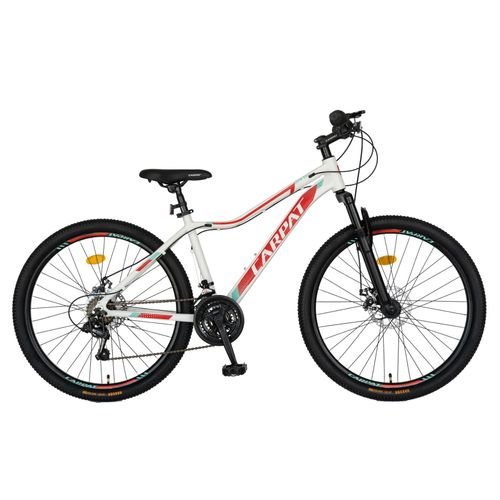 Bicicleta MTB-HT Carpat C2652A, 21 viteze, Roti 26inch, Cadru Aluminiu 6061, Frane pe Disc (Alb)