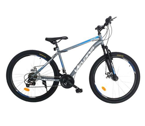 Bicicleta MTB-HT Velors Vulcano V2609A, 18 Viteze, Roti 26inch, Frane pe Disc (Gri/Albastru)