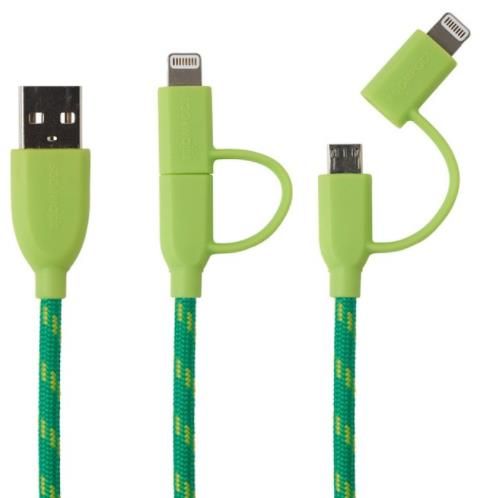Cablu de date Boompods Duo DCGRN, MicroUSB & Lightning MFI, 1m (Verde)
