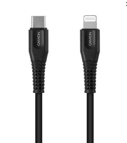 Cablu de date Canyon MFI-4, USB Type C - Lightning, 1.2m, 18W (Negru) 