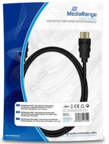 Cablu MediaRange HDMI - HDMI, Standard 1.4, Conectori auriti, 1.5 m (Negru)