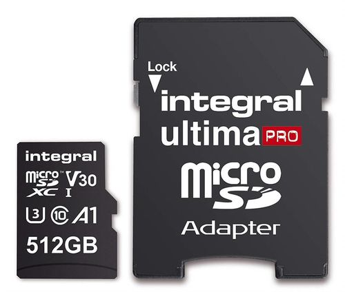 Card de memorie Integral 80V30, microSDXC, 512GB, Clasa 10, UHS-I, Adaptor microSD