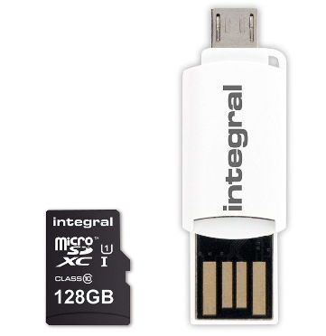 Card de memorie Integral microSDXC, 128GB, Clasa 10 + Adaptor Integral OTG UHS-I