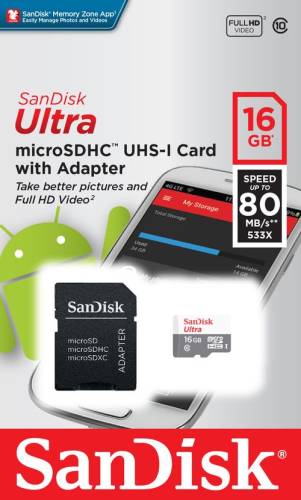 Card de memorie SanDisk Ultra microSDHC, 16GB, Clasa10, UHS-I