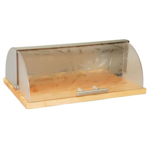 Cutie depozitare paine MAESTRO, Lemn/Otel inoxidabil/Acril, Capac glisant, 39 x 26 x 15 cm, Maro/Argintiu