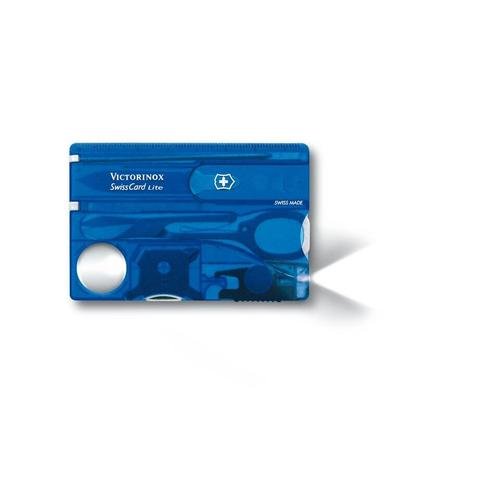 Cutit de buzunar elvetian, Victorinox SwissCard, Lite Sapphire, 0.7322.T2, 13 functii, 85 mm x 54,5 mm x 4,5 mm, Albastru/Transparent