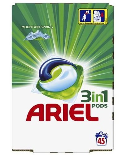 Detergent capsule Ariel 3in1 Pods Mountain Spring, 45 capsule